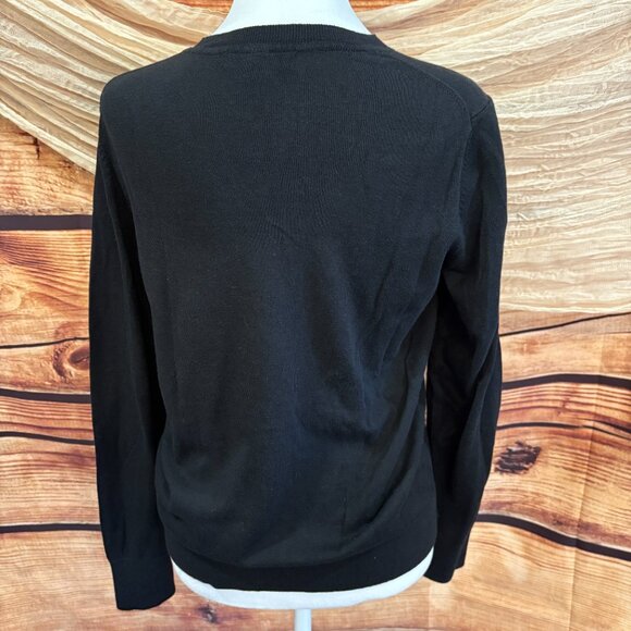 Banana Republic Womens Black Tight Knit Long Sleeve Crewneck Sweater Size LP - Picture 2 of 8